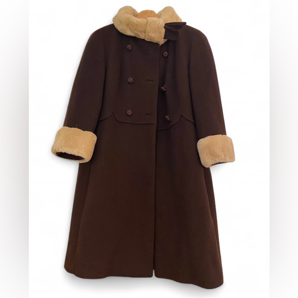 Vintage 1950s Monarch NY Chocolate Brown Real Mink Trim Wool Coat